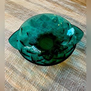 Vintage Beautiful Green/Blue Faceted Glass Candy, Trinket Bowl, 6” Diam, EC